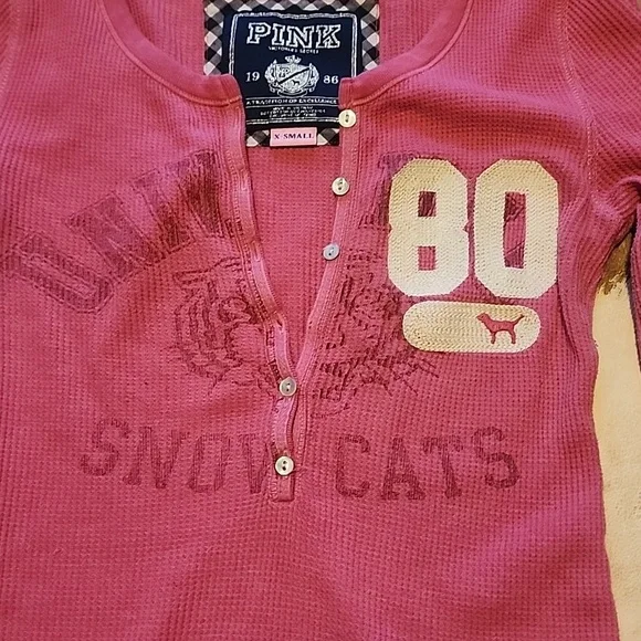 Y2K Pink VS Snow Cat Henley Top. Size: XS - Picture 2 of 8